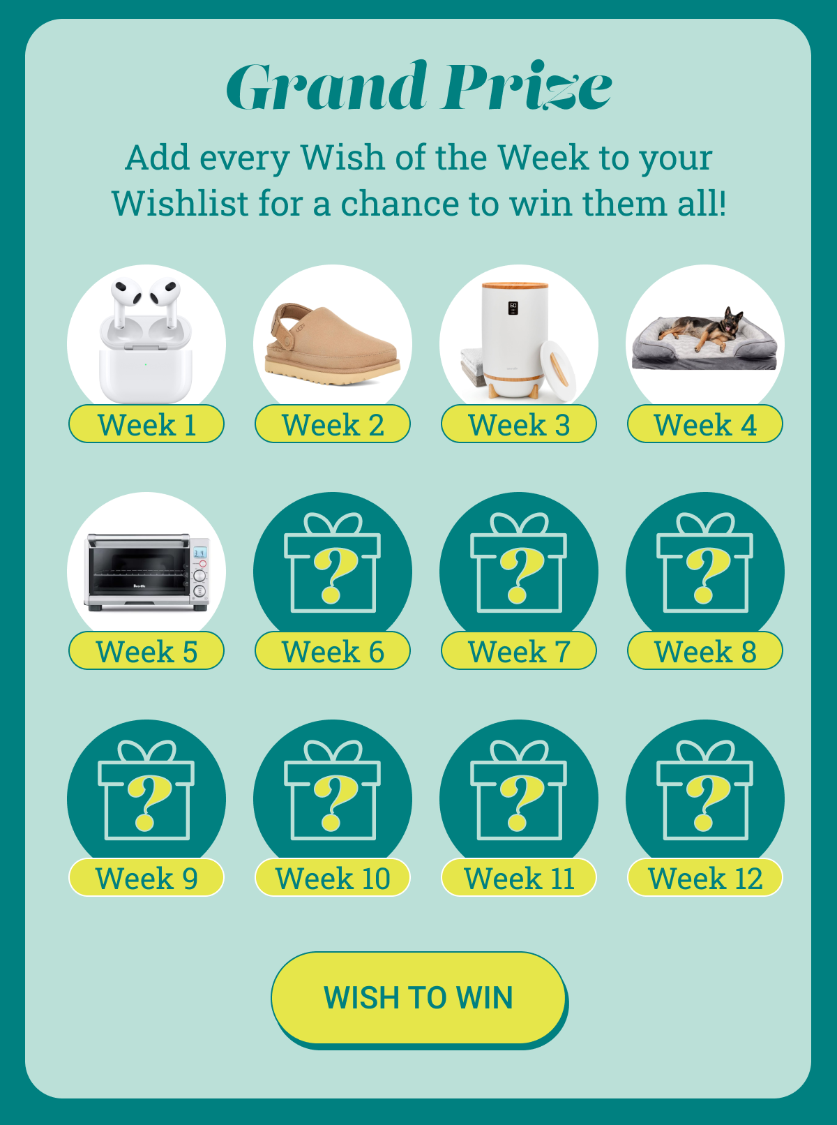 Wish for all 12 gifts to win the Grand Prize